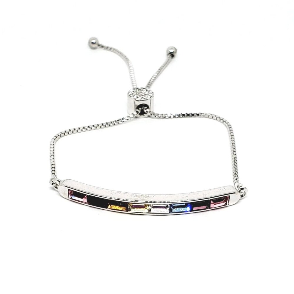 IBB CN Multicolor Rhinestone Swarovski Silver Chain Adjustable Bracelet